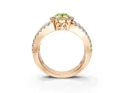 Halo Engagement Ring Setting for Fancy Yellow Oval Center with Wide-Open Pave Split Shank and Prong Head in Rose Gold