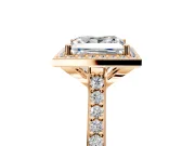 Halo Engagement Ring Setting for Princess Cut Center with Pave Accents, Heart Basket and Prong Head in Rose Gold