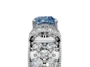 Pave Engagement Ring Setting for Fancy Blue Cushion Cut Center with Curved Accent Rows, Openwork and Prong Head in Sterling Silver