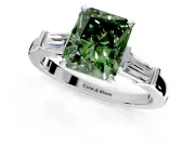 3 Stone Engagement Ring Setting for Fancy Green Radiant Cut Center with Channel Baguette Accents and Prong Head in Platinum