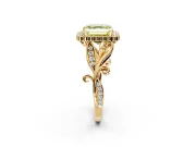 Halo Engagement Ring Setting for Fancy Yellow Asscher Cut Center with Leaf Motif Split Shank and Prong Head in Yellow Gold