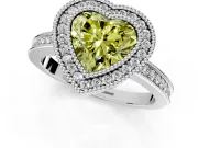 Halo Engagement Ring Setting for Fancy Yellow Heart-Shaped Center with Milgrain Halo, Pave Band and Prong Head in Platinum