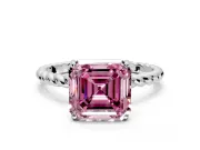 Solitaire Engagement Ring Setting for Fancy Pink Asscher Cut Center with Plain Twisted Rope Band and Prong Head in Sterling Silver