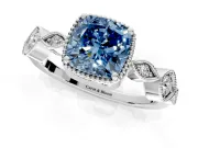 Vintage Station Engagement Ring Setting for Fancy Blue Cushion Cut Center with Accents and Prong Head in Platinum