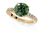 Solitaire Engagement Ring Setting for Fancy Green Round Cut Center with Single Row Accent Band and Prong Head in Yellow Gold