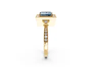 Halo Engagement Ring Setting for Fancy Blue Princess Cut Center with Milgrain Rim, Pave Band and Prong Head in Yellow Gold