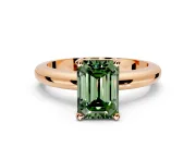 Solitaire Engagement Ring Setting for Fancy Green Emerald Cut Center with Wire Band and Prong Head in Rose Gold
