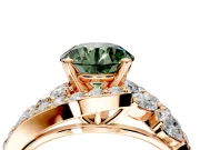 Halo Engagement Ring Setting for Fancy Green Round Cut Center with Marquise and Pave Bypass Band and Prong Head in Rose Gold