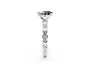 Solitaire Engagement Ring Setting for Fancy Green Oval Center with Beaded Bezel Station Band and Prong Head in Sterling Silver
