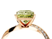 Side Accent Engagement Ring Setting for Fancy Yellow Princess Cut Center with Accent Shoulders and Prong Head in Rose Gold