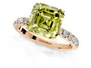 Solitaire Engagement Ring Setting for Fancy Yellow Asscher Cut Center with Large Accent Band and Prong Head in Rose Gold