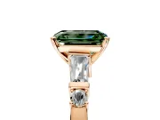 Bar-Set Engagement Ring Setting for Fancy Green Emerald Cut Center with Tapered Baguette Accents and Prong Head in Rose Gold