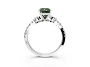 Leaf Motif Engagement Ring Setting for Fancy Green Radiant Cut Center with Pave Band and Prong Head in White Gold