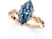 Solitaire Engagement Ring Setting for Fancy Blue Marquise Center with Beaded Bezel Station Band and Prong Head in Rose Gold