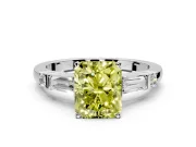 Bar-Set Engagement Ring Setting for Fancy Yellow Radiant Cut Center with Tapered Baguette Accents and Prong Head in Platinum