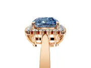 Starburst Halo Engagement Ring Setting for Fancy Blue Cushion Cut Center with Flat Cathedral Band and Prong Head in Rose Gold