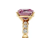 Solitaire Engagement Ring Setting for Fancy Pink Asscher Cut Center with Bezel-Dot Beaded Band and Prong Head in Yellow Gold