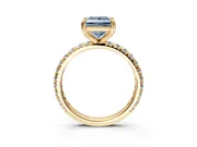 Solitaire Engagement Ring Setting for Fancy Blue Princess Cut Center with Shared-Prong Accents and Prong Head in Yellow Gold