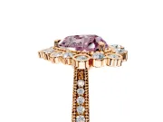 Milgrain Halo Engagement Ring Setting for Fancy Pink Heart-Shaped Center with Bezel Point Accents and Prong Head in Rose Gold