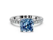 Open Basket Engagement Ring Setting for Fancy Blue Cushion Cut Center with Pave Band and Prong Head in Sterling Silver