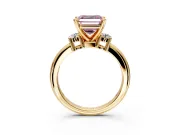 3 Stone Engagement Ring Setting for Fancy Pink Asscher Cut Center with Wide Plain Band and Prong Head in Yellow Gold