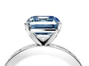 Solitaire Engagement Ring Setting for Fancy Blue Asscher Cut Center with Channel Baguette Band and Prong Head in Sterling Silver
