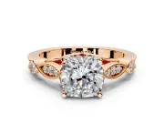 Solitaire Engagement Ring Setting for Cushion Cut Center with Marquise and Bezel Accents and Prong Head in Rose Gold