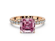 Open Basket Engagement Ring Setting for Fancy Pink Asscher Cut Center with Pave Band and Prong Head in Rose Gold