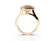 Halo Engagement Ring Setting for Fancy Yellow Princess Cut Center with Milgrain Frame, Pave Band and Prong Head in Rose Gold