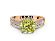 Solitaire Engagement Ring Setting for Fancy Yellow Cushion Cut Center with Round Cut Channel Band and Prong Head in Rose Gold