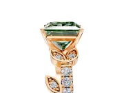 Leaf Motif Engagement Ring Setting for Fancy Green Princess Cut Center with Pave Band and Prong Head in Rose Gold