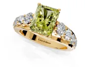Solitaire Engagement Ring Setting for Fancy Yellow Radiant Cut Center with Graduated Shared Prongs and Prong Head in Yellow Gold