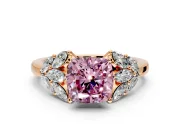 Leaf Cluster Engagement Ring Setting for Fancy Pink Cushion Cut Center with Marquise Accents and Prong Head in Rose Gold