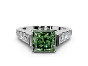 Solitaire Engagement Ring Setting for Fancy Green Princess Cut Center with Pave Cathedral Shoulders and Prong Head in Sterling Silver