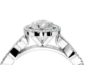 Halo Engagement Ring Setting for Pear-Shaped Center with Pave and Plain Twist Band and Prong Head in Platinum