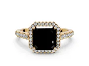 Halo Engagement Ring Setting for Fancy Black Asscher Cut Center with Narrowing Pave Band and Prong Head in Yellow Gold