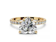 Solitaire Engagement Ring Setting for Heart-Shaped Center with Fine Pave Narrow Band and Prong Head in Yellow Gold