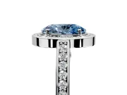 Halo Engagement Ring Setting for Fancy Blue Oval Center with Framed Halo, Pave Band and Prong Head in White Gold