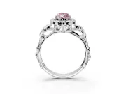 Halo Engagement Ring Setting for Fancy Pink Pear-Shaped Center with Open Scroll Shoulders and Prong Head in Platinum