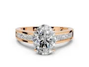 Solitaire Engagement Ring Setting for Oval Center with Princess Cut Channel Band and Prong Head in Rose Gold