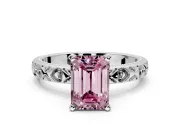 Solitaire Engagement Ring Setting for Fancy Pink Emerald Cut Center with XO Engraved Band and Prong Head in Platinum