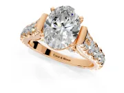 Solitaire Engagement Ring Setting for Oval Center with Pave Cathedral Shoulders and Prong Head in Rose Gold