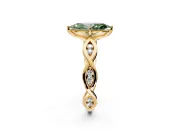 Solitaire Engagement Ring Setting for Fancy Green Marquise Center with Accented Twist Band and Leaf Prong Head in Yellow Gold