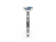 Solitaire Engagement Ring Setting for Fancy Blue Oval Center with Milgrain X Pattern Band and Prong Head in Sterling Silver