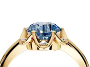 Floral Frame Engagement Ring Setting for Fancy Blue Round Cut Center with Accent Clusters and Prong Head in Yellow Gold