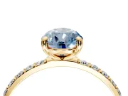 Solitaire Engagement Ring Setting for Fancy Blue Pear-Shaped Center with Pave Accents and Prong Head in Yellow Gold