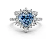 Floral Halo Engagement Ring Setting for Fancy Blue Heart-Shaped Center with Pave Accents and Prong Head in Platinum