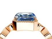 Vintage Station Engagement Ring Setting for Fancy Blue Asscher Cut Center with Accents and Prong Head in Rose Gold