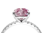 Solitaire Engagement Ring Setting for Fancy Pink Cushion Cut Center with Fine Pave Narrow Band and Prong Head in White Gold