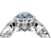 Milgrain Halo Engagement Ring Setting for Fancy Blue Pear-Shaped Center with Shoulder Bezels and Prong Head in White Gold